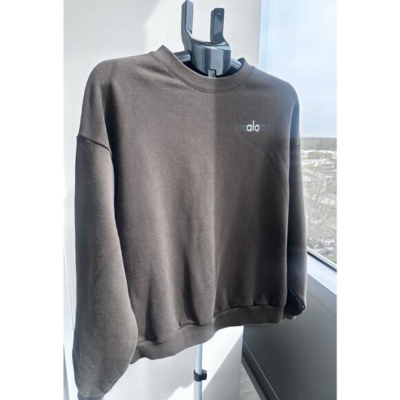 Alo Other - Alo Brown Pullover Sweatshirt Cotton Fleece Logo Crew Neck Long Sleeve M